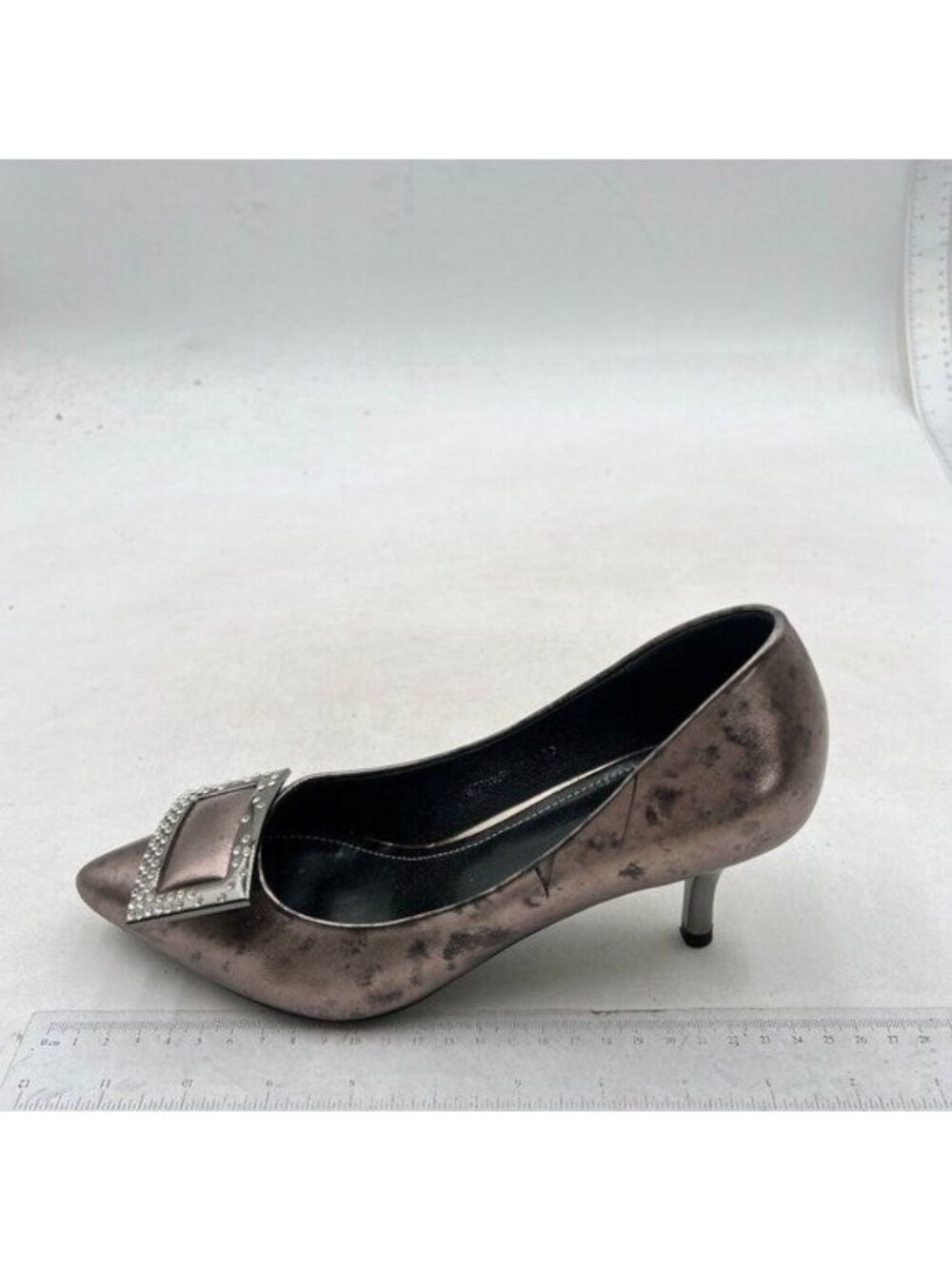 Women's Pumps Low Heel Rhinestone Evening Dress Wedding Shoes Sliver Purple